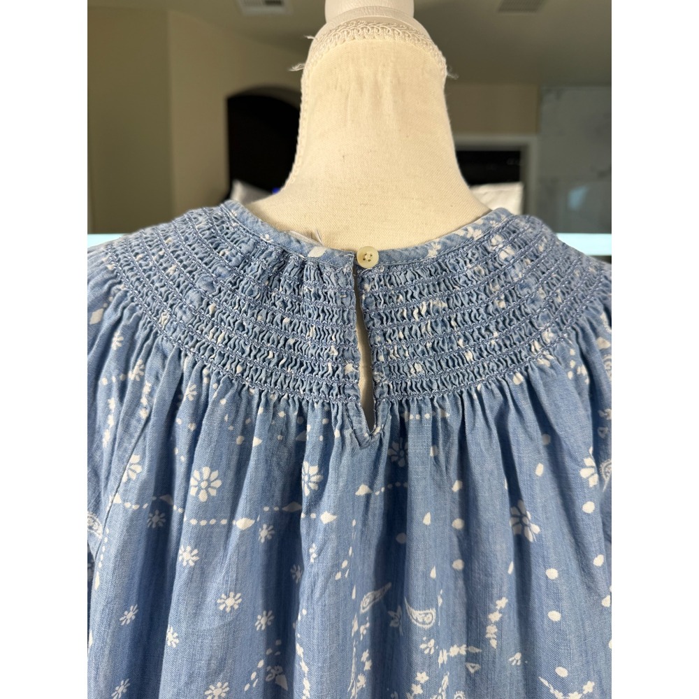 Sonoma Peasant Blouse Womens XL Blue Paisley Smocked Cotton Top - Picture 5 of 12